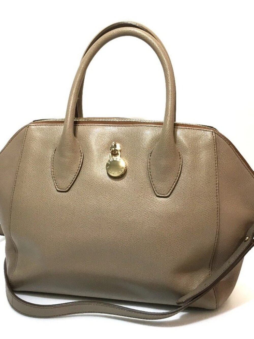 FURLA Logo Hardware Hand Bag Shoulder Bag 2way bag Beige Leather